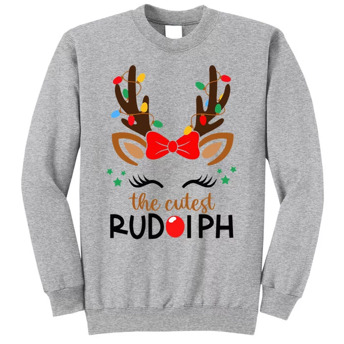 Adorable Rudolph Reindeer Christmas Pajama with Festive Lights Tall Sweatshirt