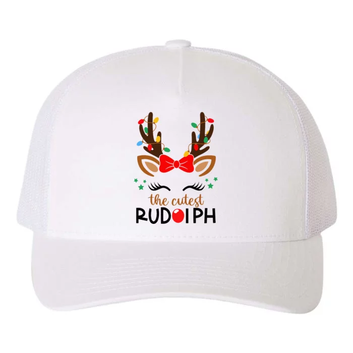 Adorable Rudolph Reindeer Christmas Pajama with Festive Lights Yupoong Adult 5-Panel Trucker Hat