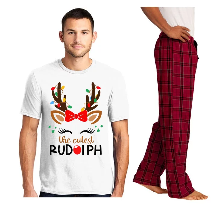 Adorable Rudolph Reindeer Christmas Pajama with Festive Lights Pajama Set