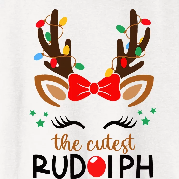 Adorable Rudolph Reindeer Christmas Pajama with Festive Lights Women's Crop Top Tee