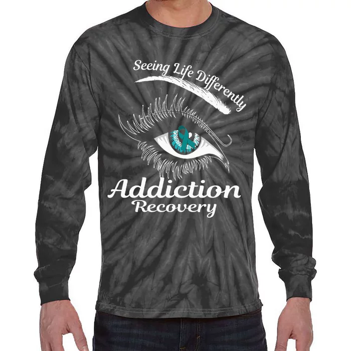 Addiction Recovery Ribbon Recovered To Addiction Tie-Dye Long Sleeve Shirt