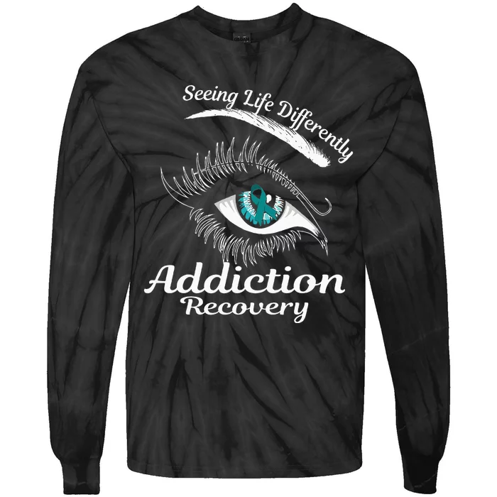 Addiction Recovery Ribbon Recovered To Addiction Tie-Dye Long Sleeve Shirt