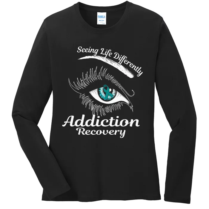 Addiction Recovery Ribbon Recovered To Addiction Ladies Long Sleeve Shirt