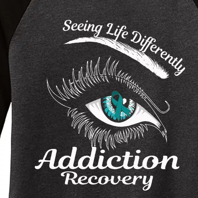 Addiction Recovery Ribbon Recovered To Addiction Women's Tri-Blend 3/4-Sleeve Raglan Shirt