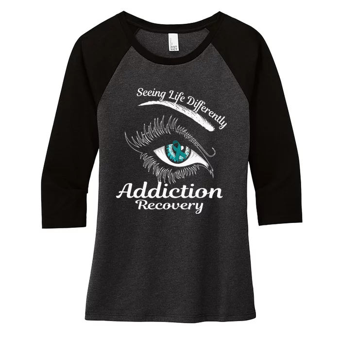 Addiction Recovery Ribbon Recovered To Addiction Women's Tri-Blend 3/4-Sleeve Raglan Shirt