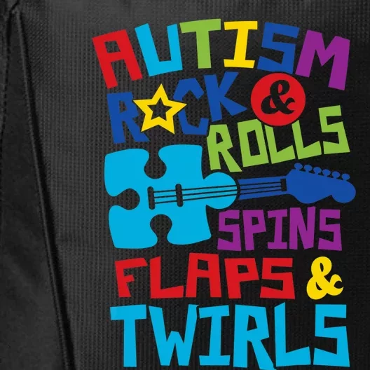 Autism rock rolls spins flaps twirls City Backpack