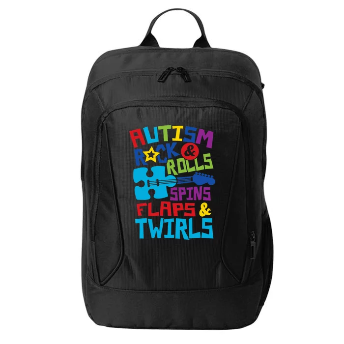 Autism rock rolls spins flaps twirls City Backpack