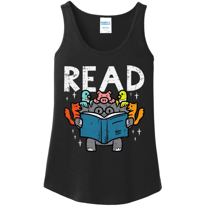 Animals Read Reading Book Librarian Across America Ladies Essential Tank