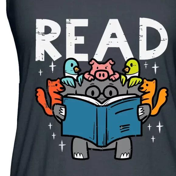 Animals Read Reading Book Librarian Across America Ladies Essential Flowy Tank