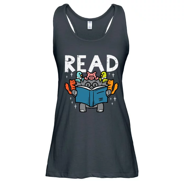 Animals Read Reading Book Librarian Across America Ladies Essential Flowy Tank