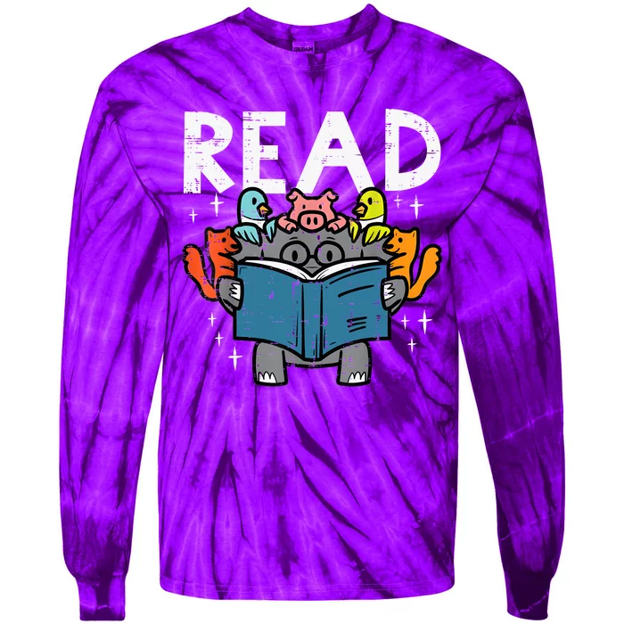 Animals Read Reading Book Librarian Across America Tie-Dye Long Sleeve Shirt