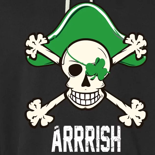 Arrrish Irish Clover skull St Patricks Day Garment-Dyed Fleece Hoodie