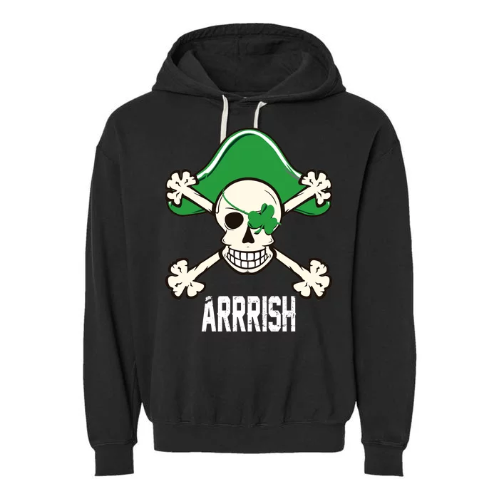 Arrrish Irish Clover skull St Patricks Day Garment-Dyed Fleece Hoodie