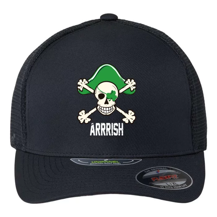 Arrrish Irish Clover skull St Patricks Day Flexfit Unipanel Trucker Cap