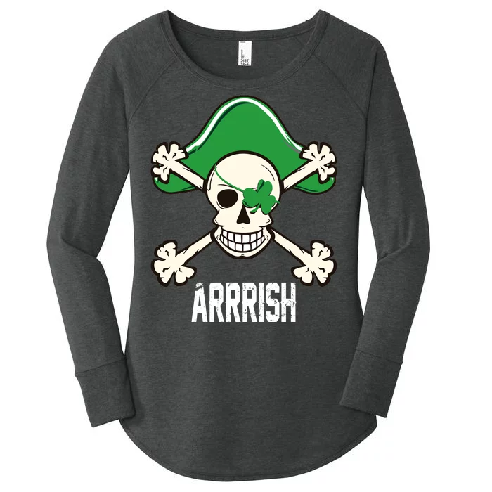 Arrrish Irish Clover skull St Patricks Day Women's Perfect Tri Tunic Long Sleeve Shirt