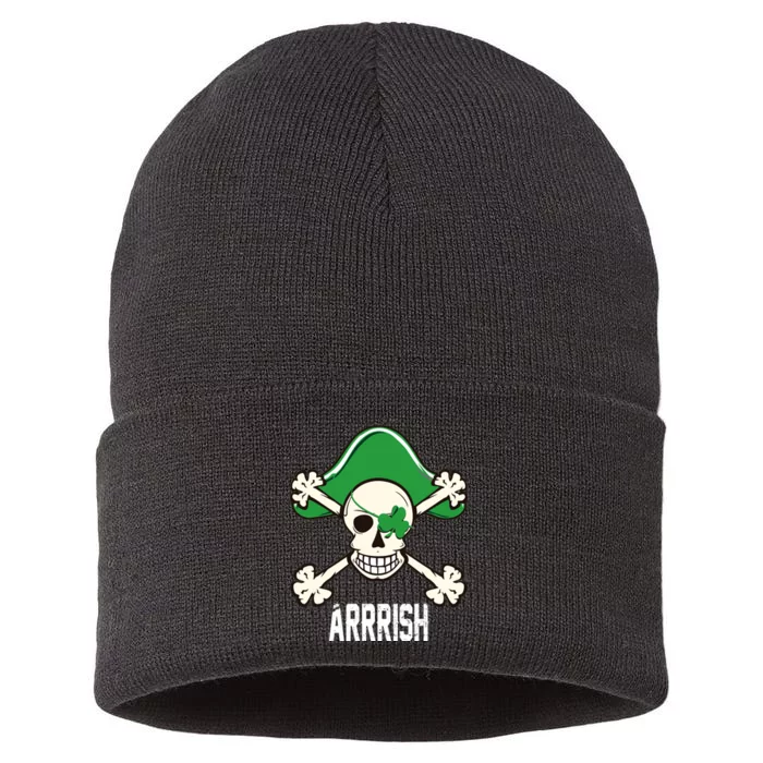 Arrrish Irish Clover skull St Patricks Day Sustainable Knit Beanie