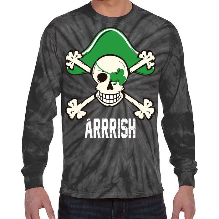 Arrrish Irish Clover skull St Patricks Day Tie-Dye Long Sleeve Shirt