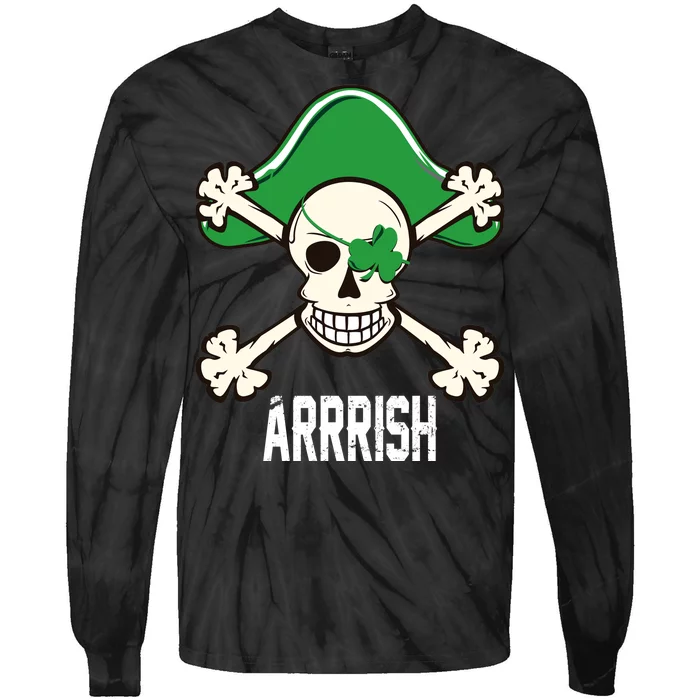 Arrrish Irish Clover skull St Patricks Day Tie-Dye Long Sleeve Shirt