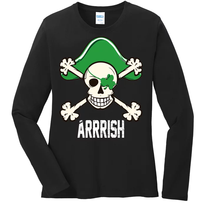 Arrrish Irish Clover skull St Patricks Day Ladies Long Sleeve Shirt