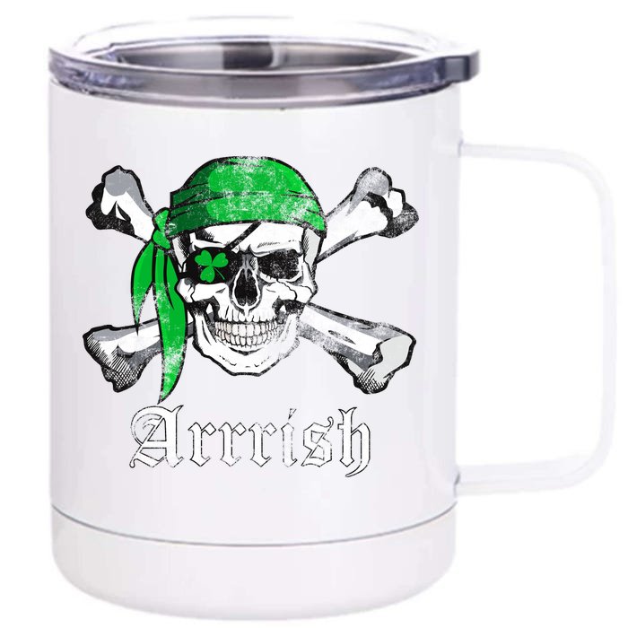 Arrrish Irish Pirate Skull Clover Front & Back 12oz Stainless Steel Tumbler Cup