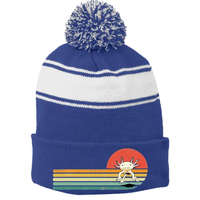 Axolotl Retro Style Animal Amphibian Pet Axolotl Lover Stripe Pom Pom Beanie