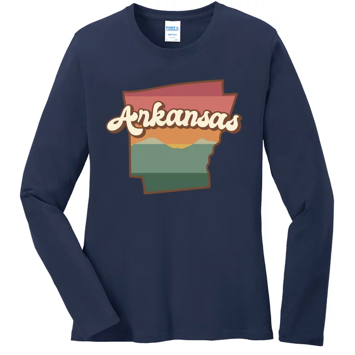 Arkansas Retro Sunset Ladies Long Sleeve Shirt