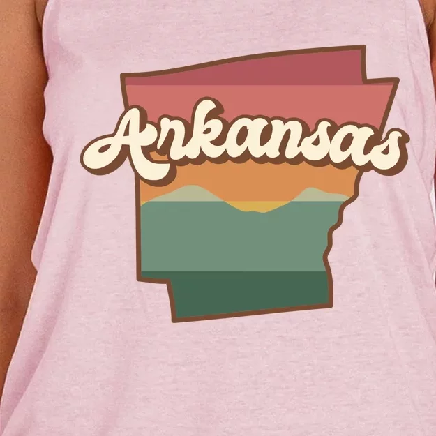 Arkansas Retro Sunset Women's Knotted Racerback Tank