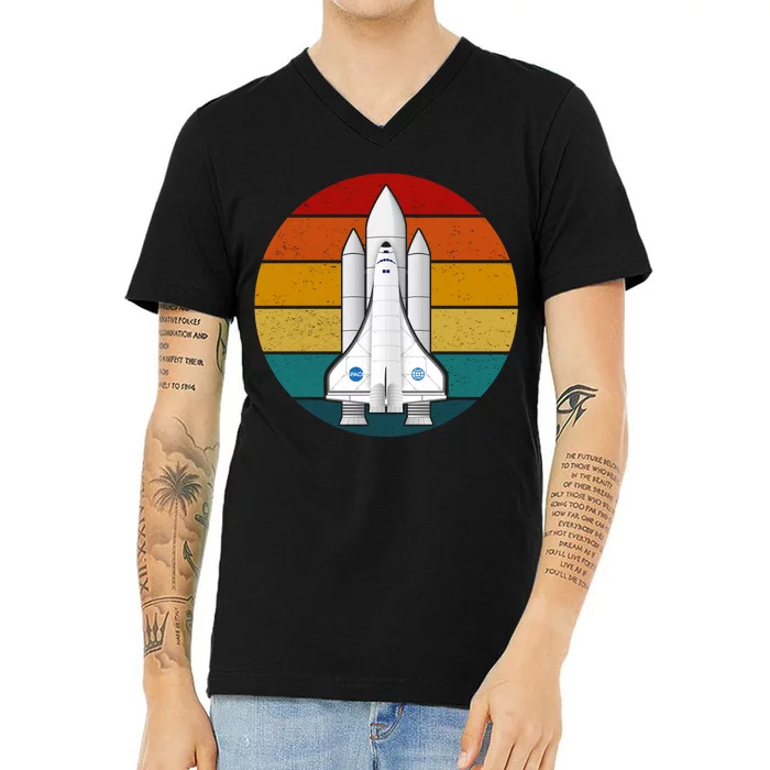 Astronaut Retro Space Sunset V-Neck T-Shirt