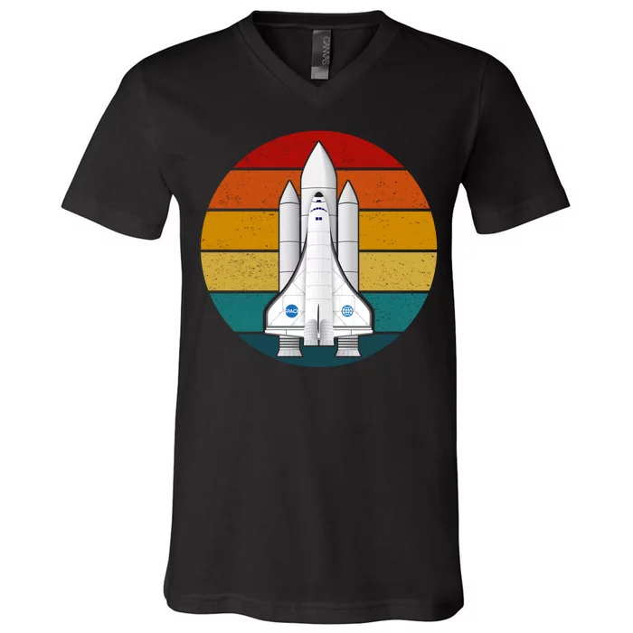 Astronaut Retro Space Sunset V-Neck T-Shirt