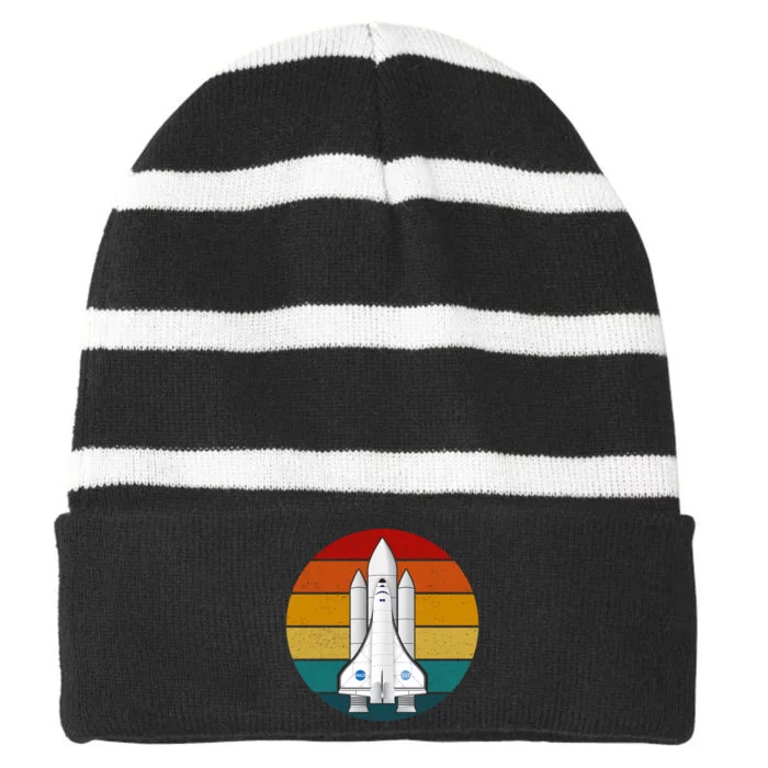 Astronaut Retro Space Sunset Striped Beanie with Solid Band