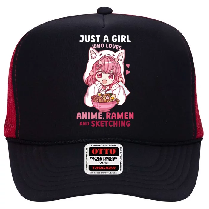 Anime Ramen Sketching Just A Girl Who Loves Anime Sketching High Crown Mesh Trucker Hat