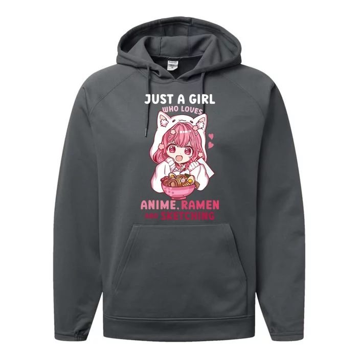 Anime Ramen Sketching Just A Girl Who Loves Anime Sketching Performance Fleece Hoodie