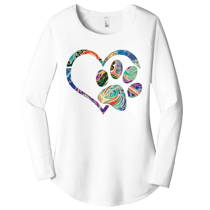 Animal Rescue Shirts Dog Paw Print Tie Dye Rainbow Dog Love Women's Perfect Tri Tunic Long Sleeve Shirt