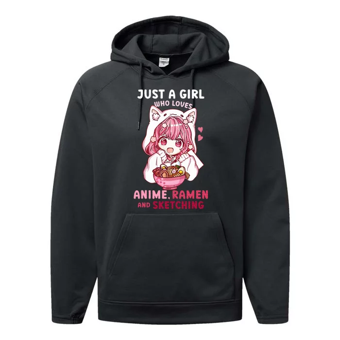 Anime Ramen Sketching Just A Girl Who Loves Anime Sketching Performance Fleece Hoodie