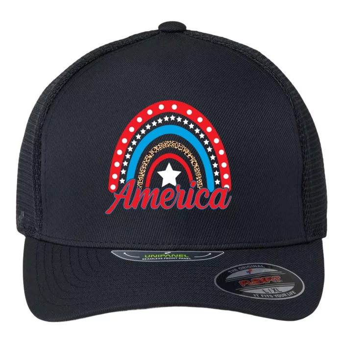 America Rainbow Star 4th Of July Flexfit Unipanel Trucker Cap