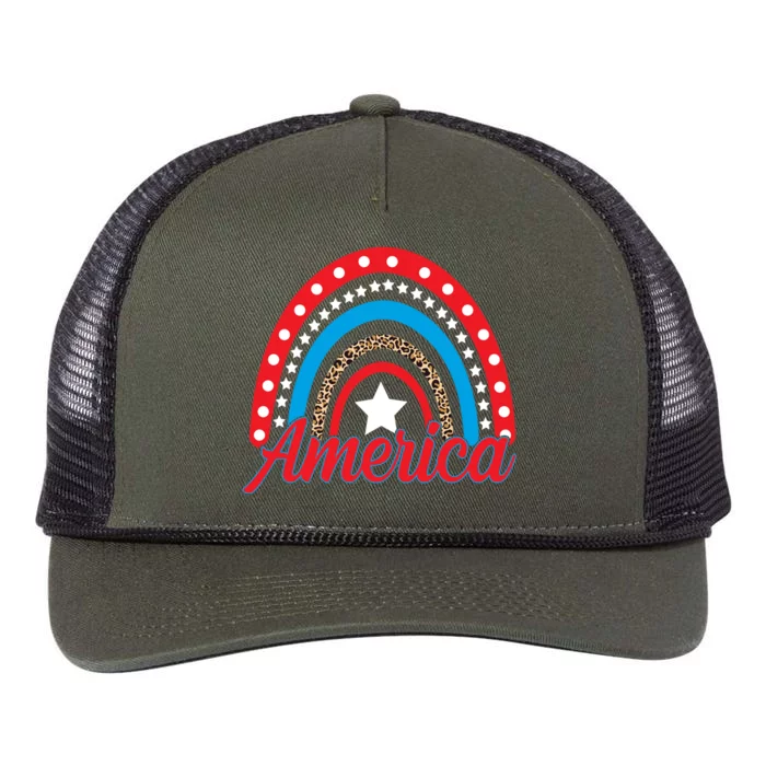 America Rainbow Star 4th Of July Retro Rope Trucker Hat Cap