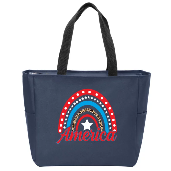 America Rainbow Star 4th Of July Zip Tote Bag