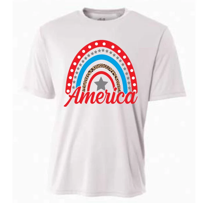 America Rainbow Star 4th Of July Cooling Performance Crew T-Shirt