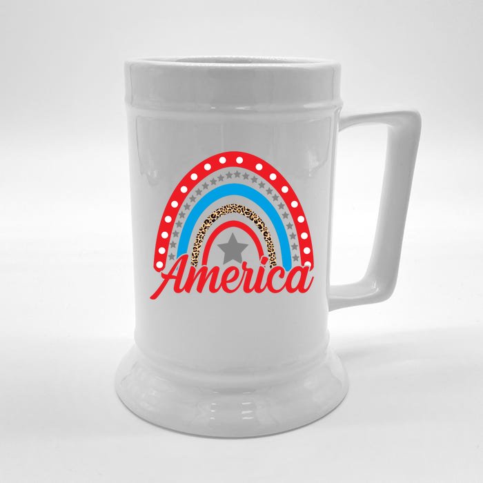 America Rainbow Star 4th Of July Front & Back Beer Stein