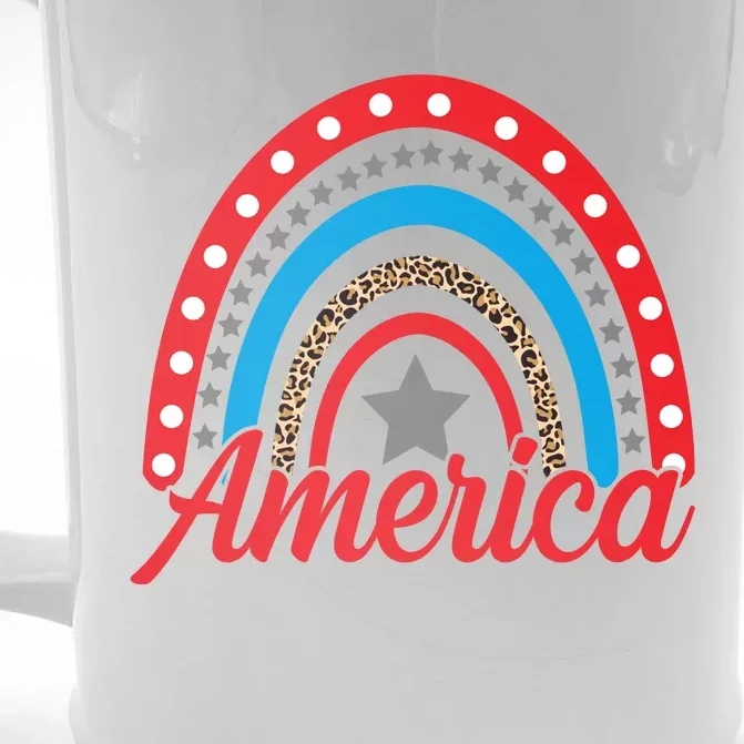 America Rainbow Star 4th Of July Front & Back Beer Stein