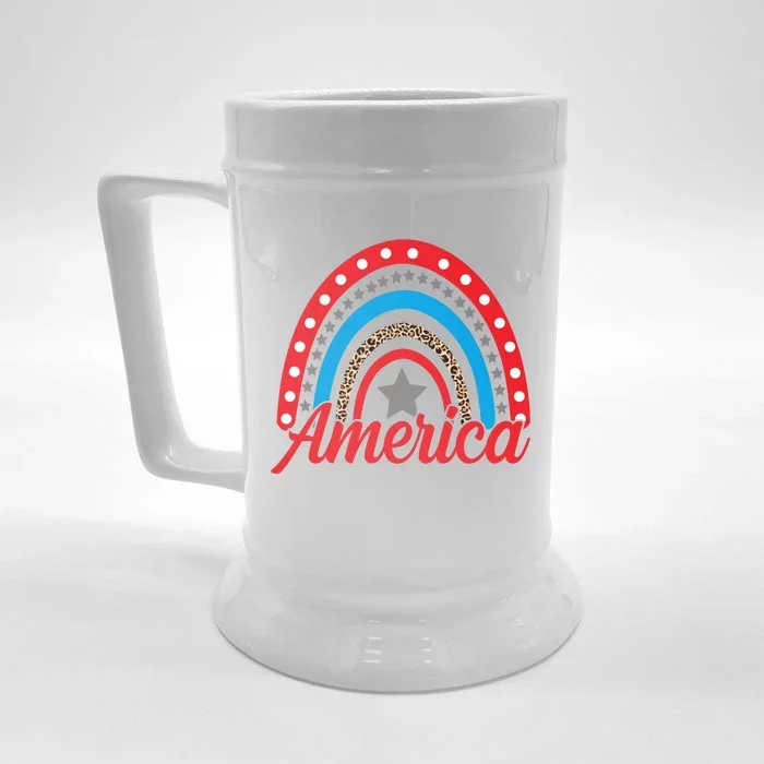 America Rainbow Star 4th Of July Front & Back Beer Stein