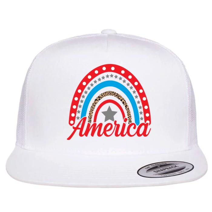 America Rainbow Star 4th Of July Flat Bill Trucker Hat