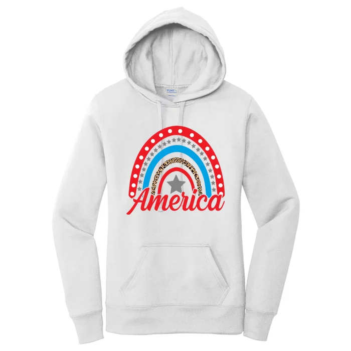 America Rainbow Star 4th Of July Women's Pullover Hoodie