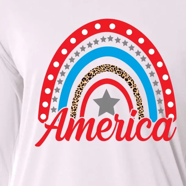 America Rainbow Star 4th Of July Cooling Performance Long Sleeve Crew