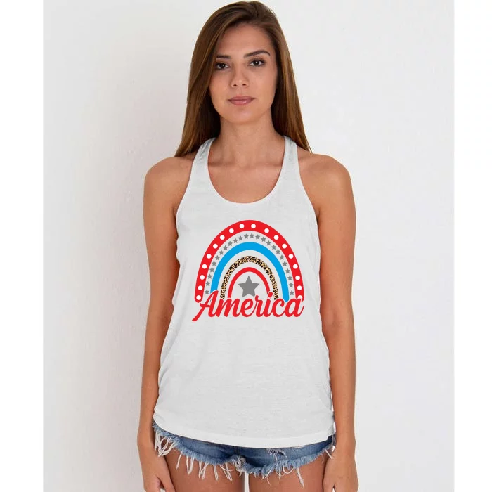 America Rainbow Star 4th Of July Women's Knotted Racerback Tank