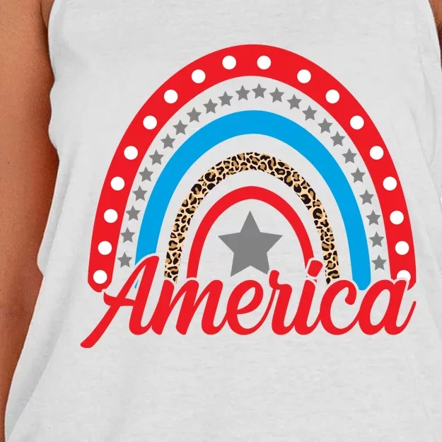 America Rainbow Star 4th Of July Women's Knotted Racerback Tank