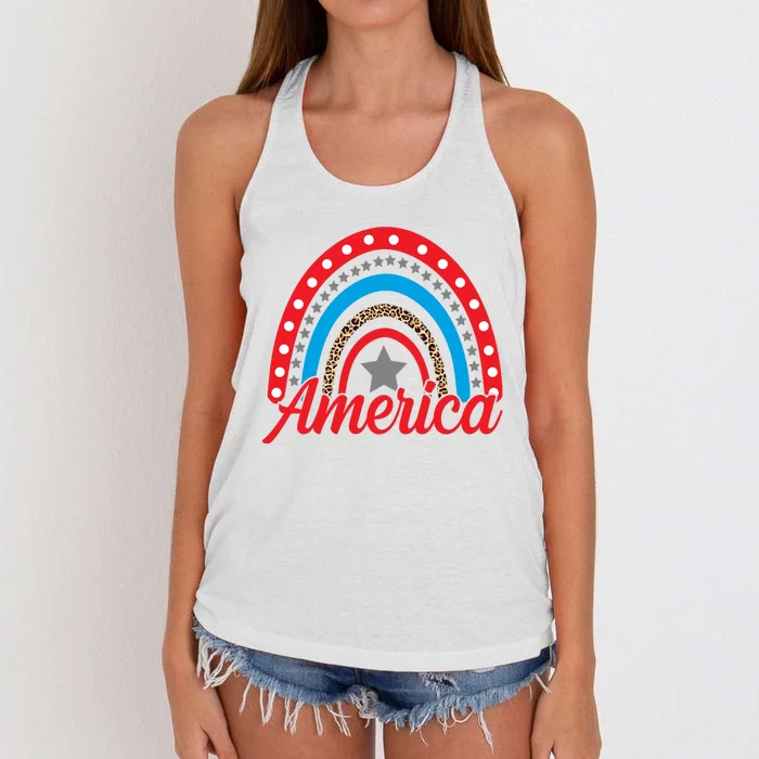 America Rainbow Star 4th Of July Women's Knotted Racerback Tank