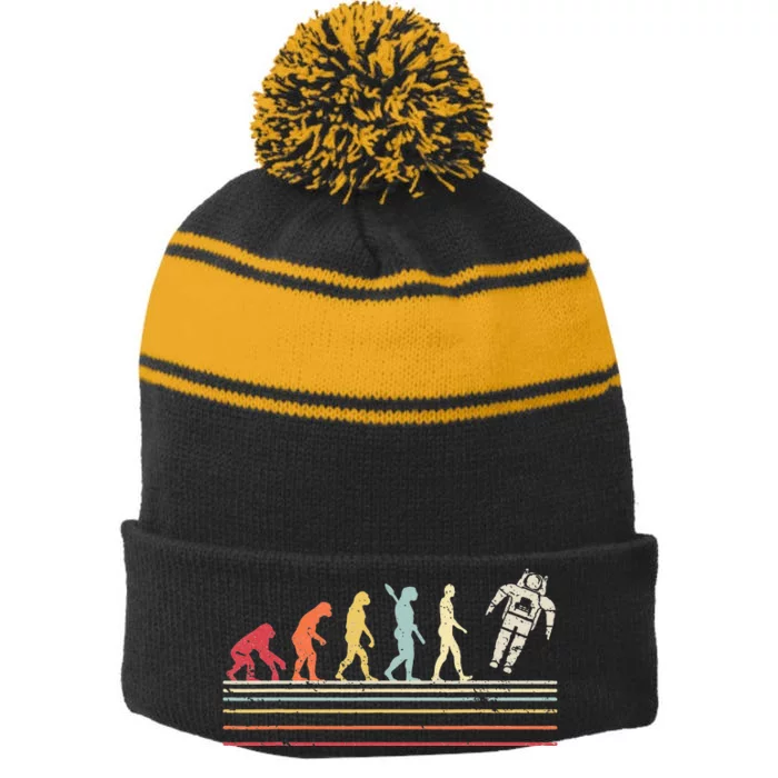 Astronaut Retro Style Spaceman Stripe Pom Pom Beanie