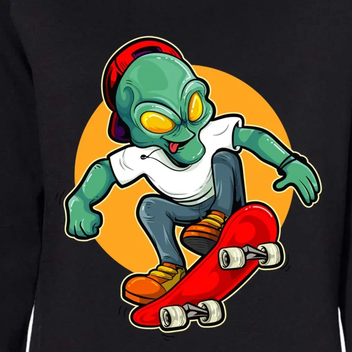 Alien Riding Skateboard Ufo Extraterrestrial Skateboarding Gift Womens California Wash Sweatshirt