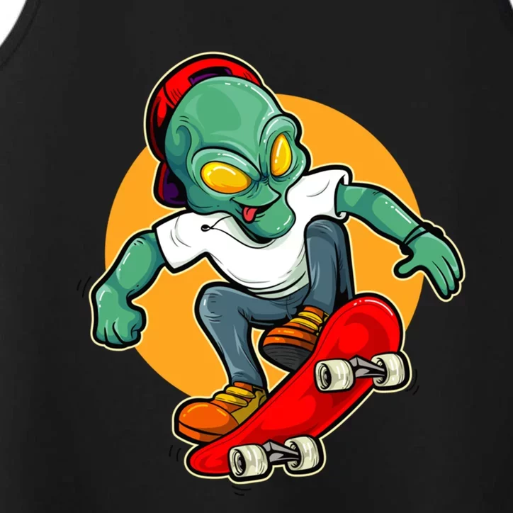 Alien Riding Skateboard Ufo Extraterrestrial Skateboarding Gift Performance Tank